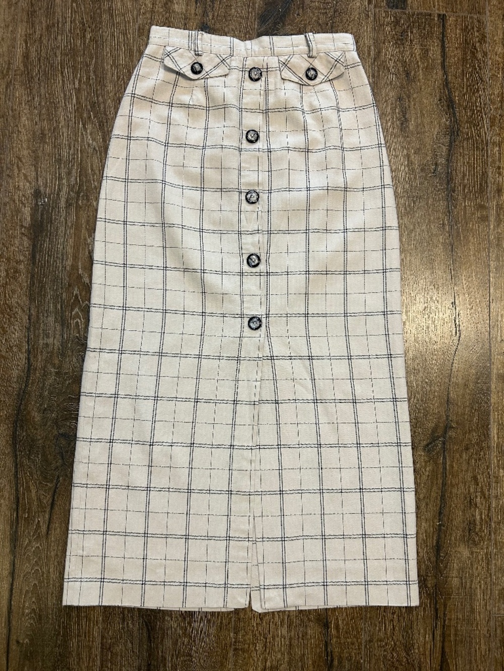 Vintage Styleblock cream and black plaid maxi skirt with slits Cotton